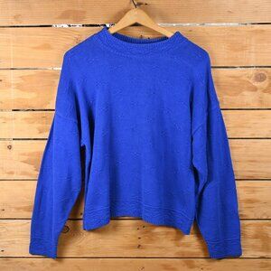 Vintage 90s Yarnworks 100% Cotton Knit Sweater in Blue - Size LG Made in USA